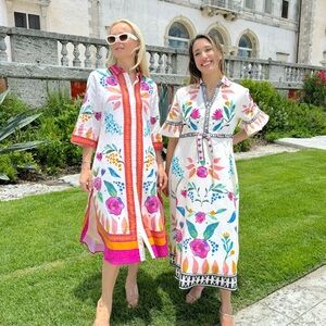 ISLAPAYAL• Cape Midi | Bee's GardenPrinted White A-Line Midi Dress, NWOT